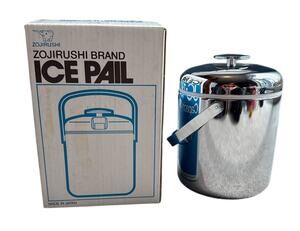 Vintage Zojirushi Stainless Steel Ice Bucket Pail w/ Lid Handle Japan Box